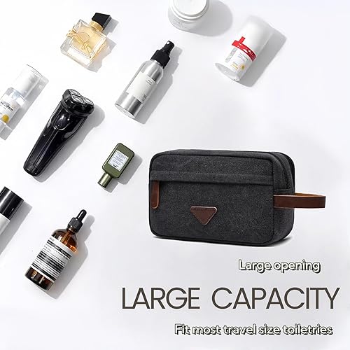 Miniatura 10 de Tumecos Neceser de cuero encerado para hombre, kit de afeitado, accesorios de viaje, bolsa organizadora (verde militar 1)