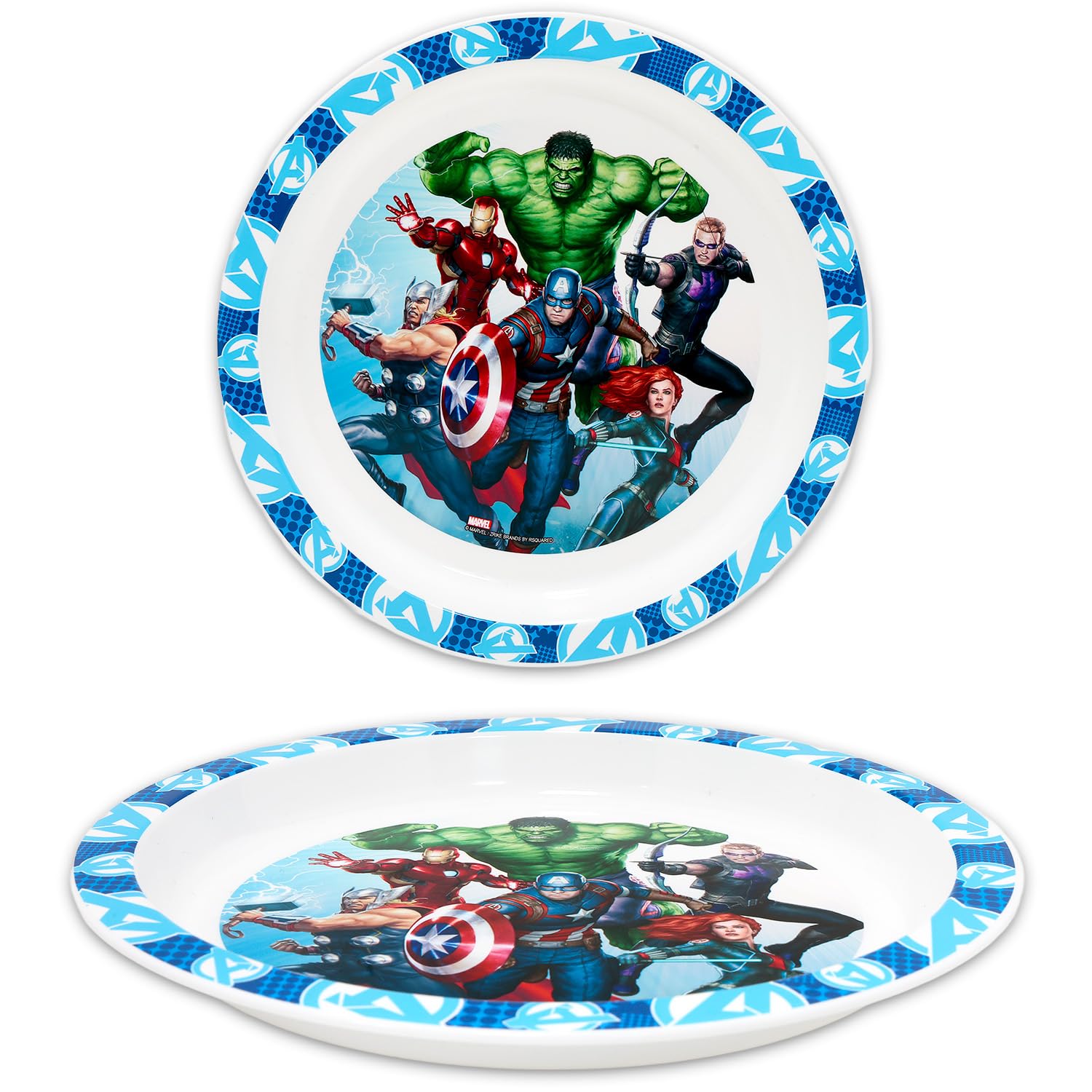 Marvel Superhelden-Geschirr-Set für Jungen, 2-teiliges Küchenzubehör-Set mit Spidey- und Avengers-Tellern plus Aufklebern, mehr, Marvel Teller für Jungen, Kinder, Kleinkinder
