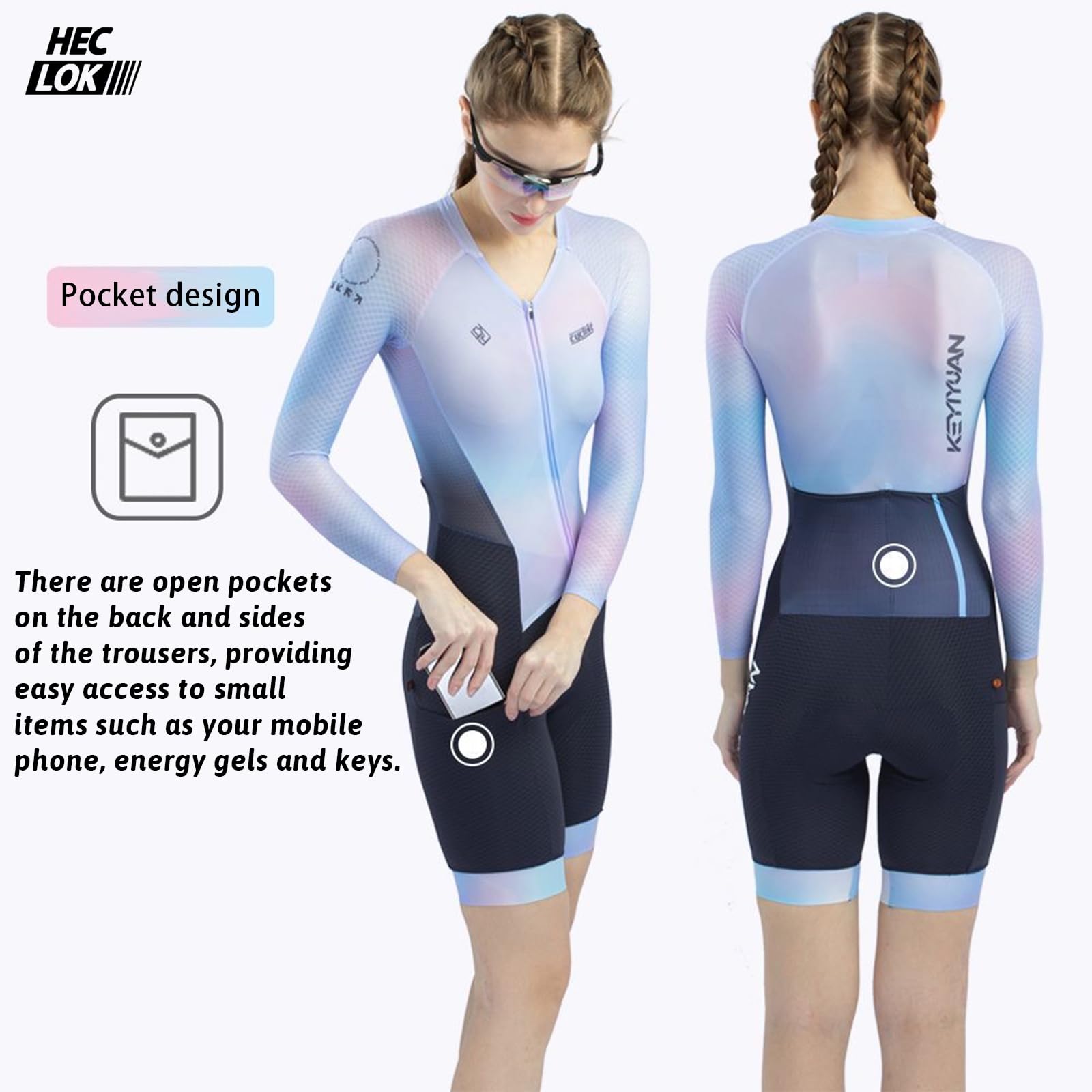 Tuta da Ciclismo Donna Triathlon con Fondello ad Alta Densità, Skinsuit Aero Intero, Traspirante ad Asciugatura Rapida con Protezione UV, Ideale per Ciclismo su Strada, Triathlon