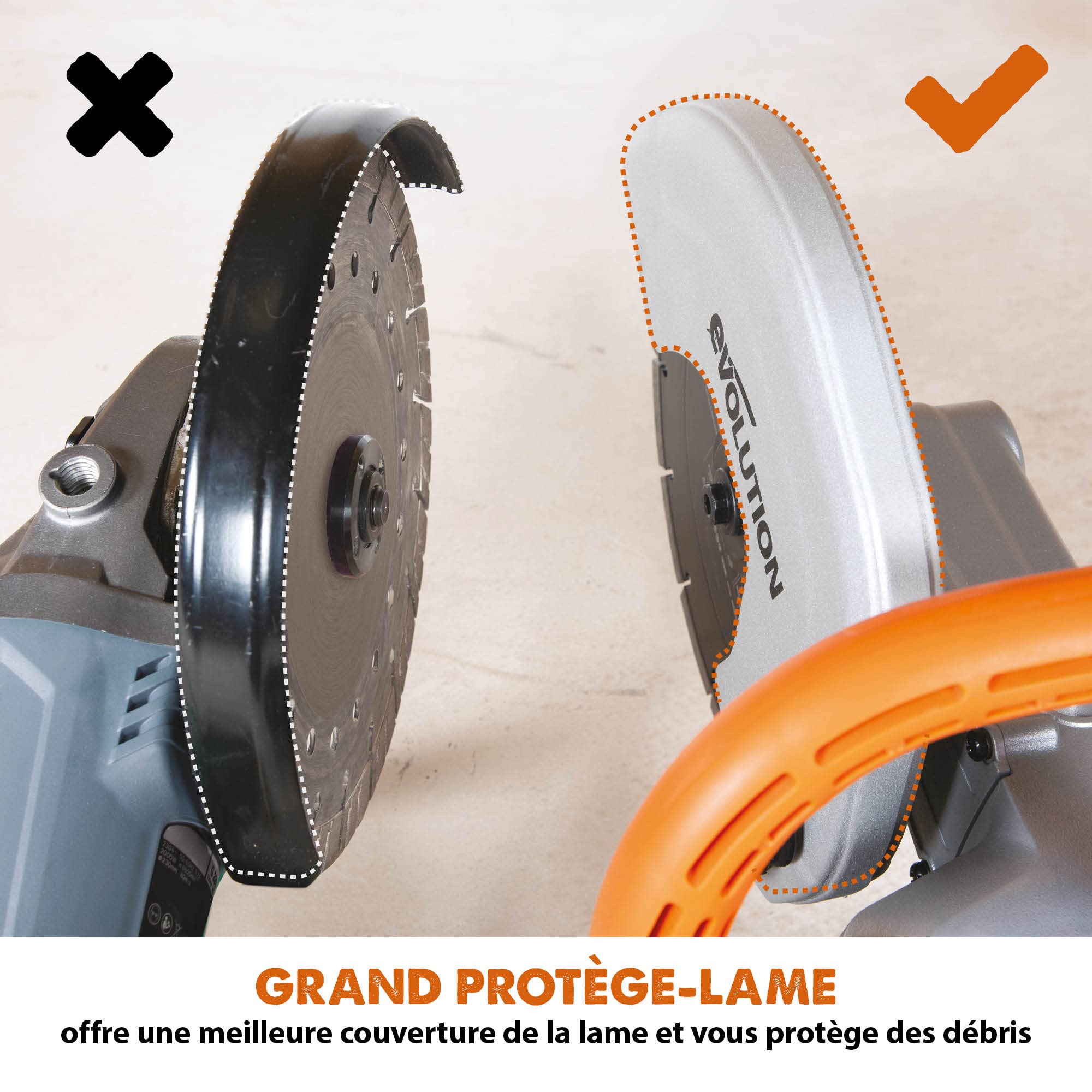 Evolution Power Tools Scie à Béton Pour couper le Béton, Pierre, Brique, les tuiles et autres - 2000W électrique, pas de Gaz, 90 mm de Coupe, avec Lame Diamant 230mm - R230DCT