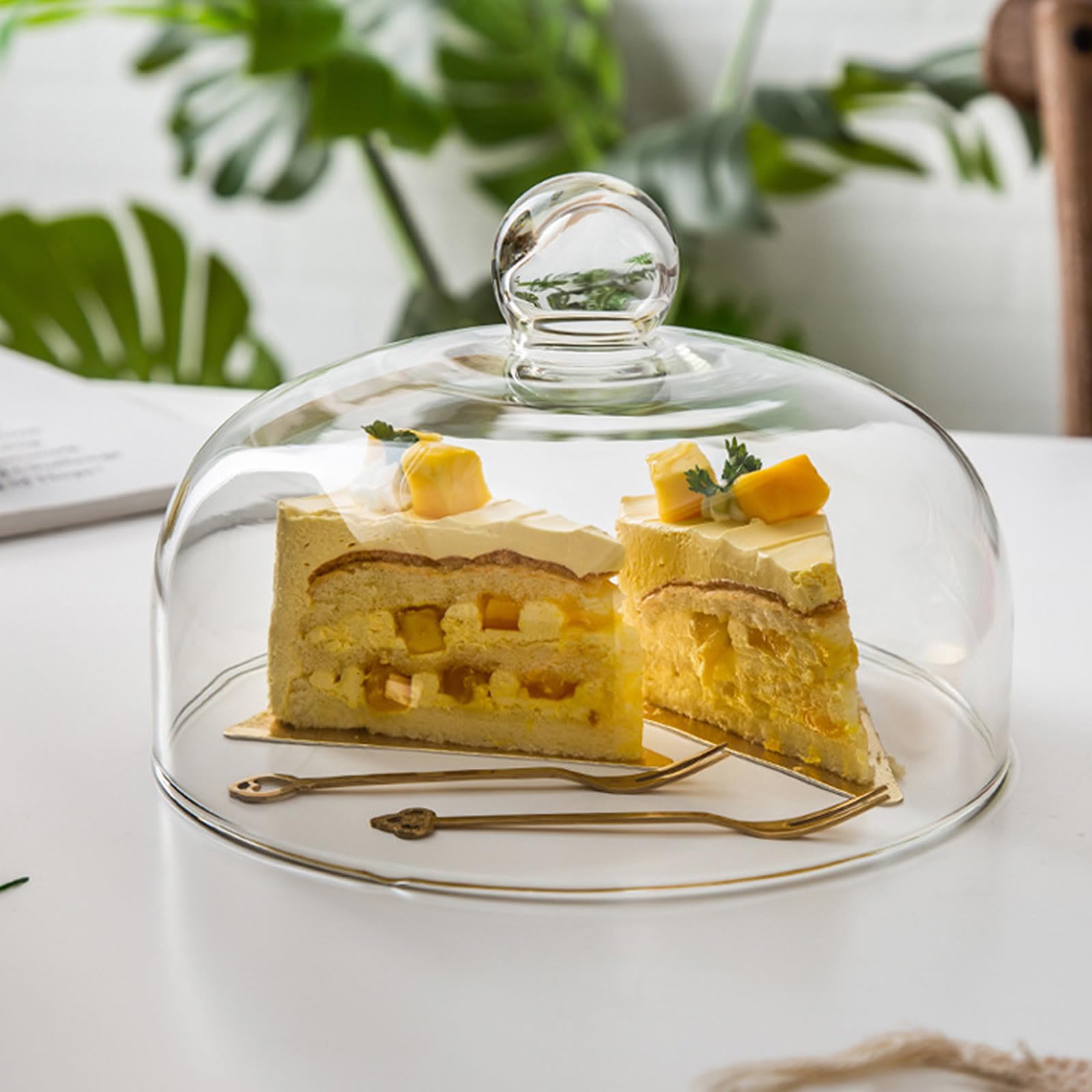Cubierta de pastel,Cubierta de cúpula de cristal para soporte de tartas,Cubierta de comida de sushi de donut,Cubierta antipolvo para el té de la tarde,Transparente (ángulo redondeadas, 23cm)