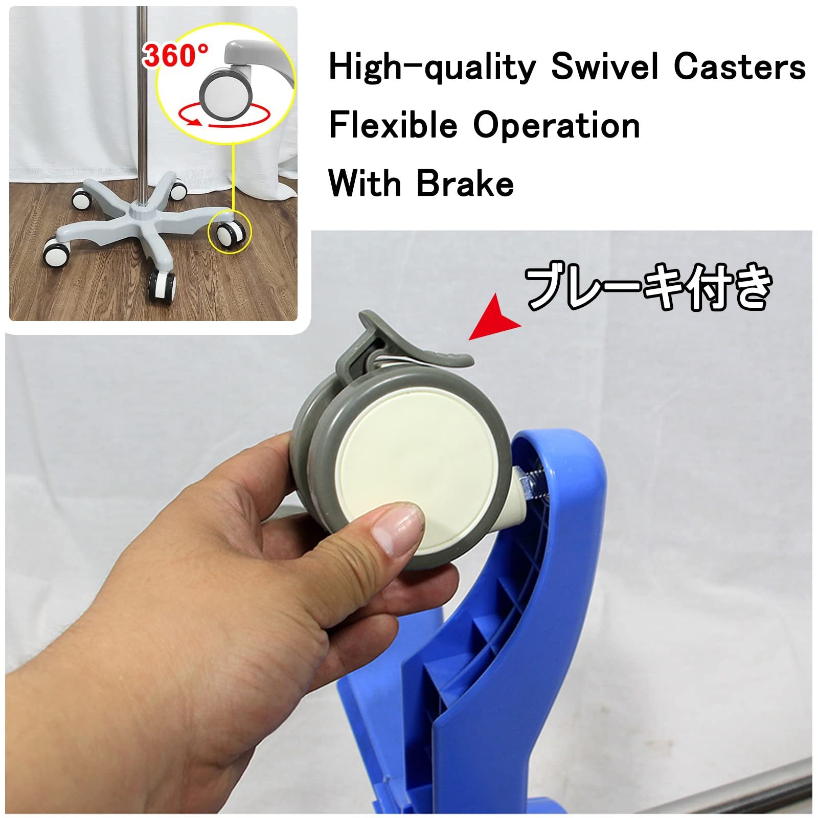 1Pcs Asta Flebo in Acciaio Inossidabile con Ruote Aste Mediche Portaflebo A Rotelle per IV, Asta per Flebo, Supporto per Flebo Portatile, per Ospedali E Famiglie (Color : Gray)