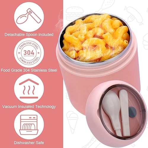 Miniatura 4 de Juome Termo para niños de 16 onzas para comida caliente, contenedor aislado al vacío, recipiente de comida de boca ancha, termo de acero inoxidable