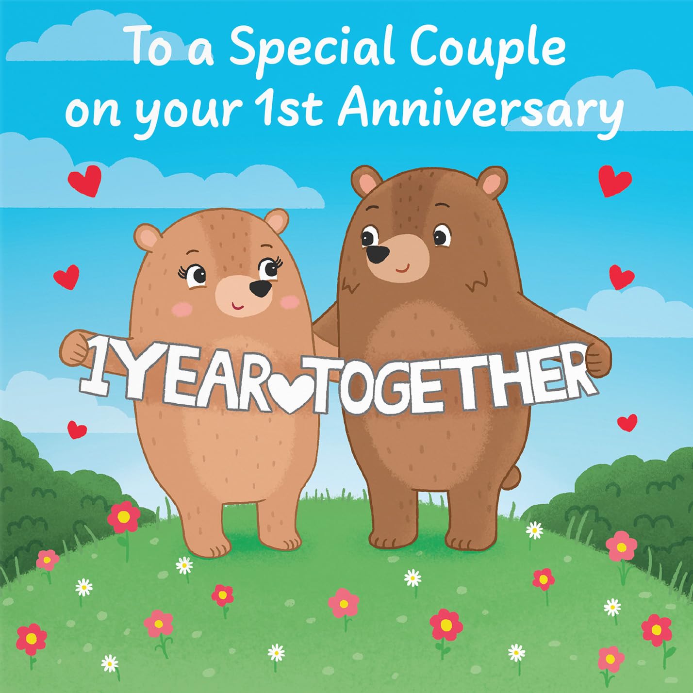 Hunts England, Couple 1st Anniversary Card, Paper Anniversary, First Anniversary, 1 Year, Cute Fun Bears Card - Image 2