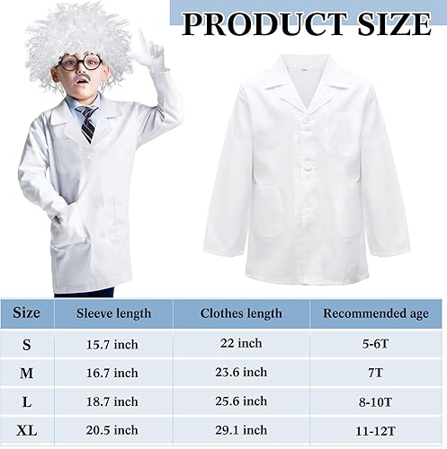 Miniatura 2 de Suhine 9 Pieces Mad Scientist Costume Set Halloween Crazy Mad Scientist Wig Lab Coat Glasses Mustache Physicist Costume