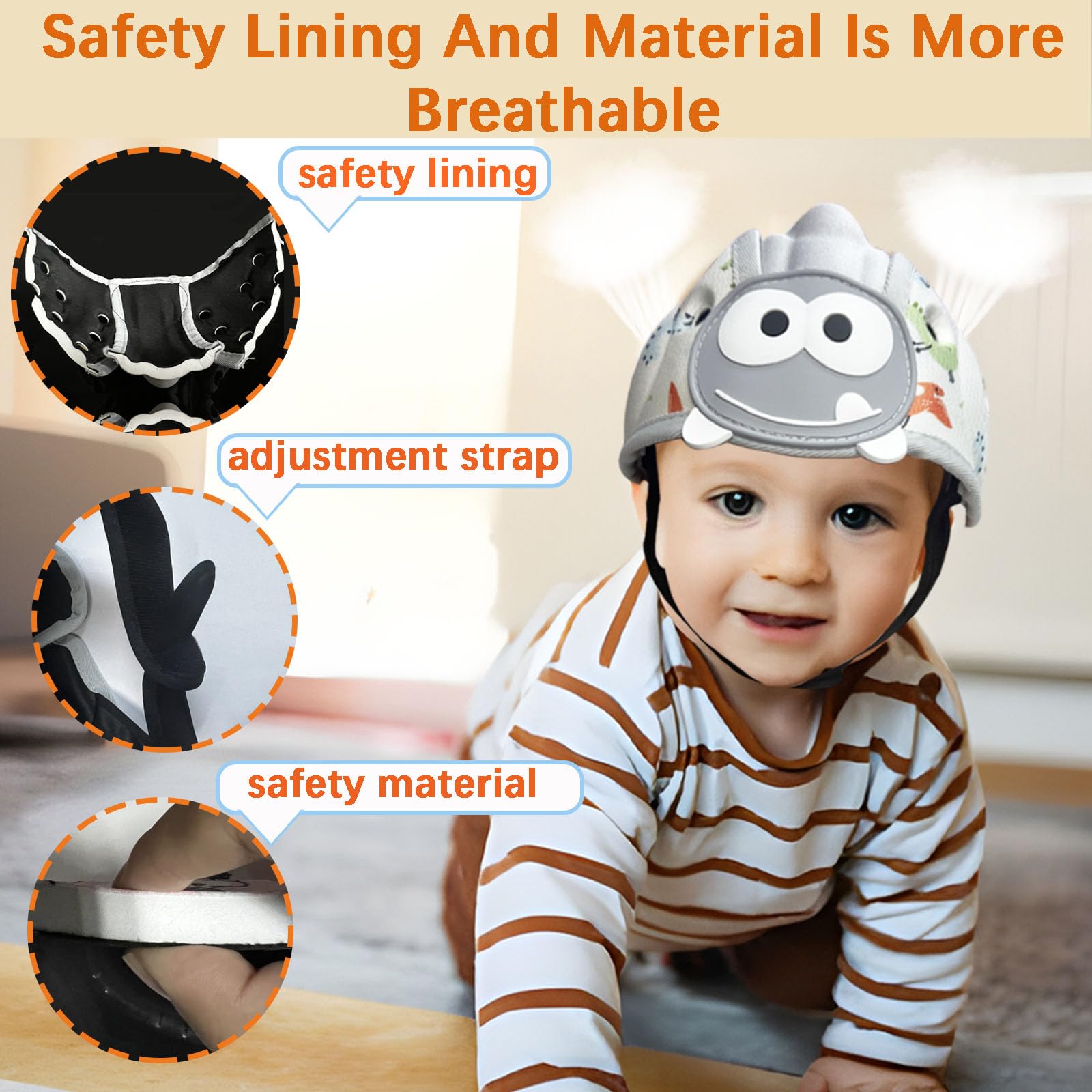 Casco de bebé para caminar gateando, casco de seguridad infantil suave, casco de bebé de 1 a 2 años para protector de cabeza anticaídas, ajustable, transpirable