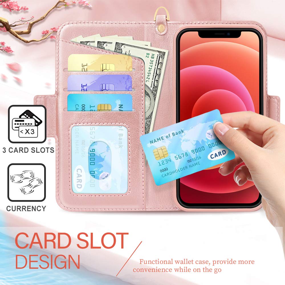 Amazon.com: FYY Case Compatible with iPhone 12/12 Pro 6.1", [Kickstand  Feature] Luxury PU Leather Wallet Case Flip Folio Cover with [Card  Slots][Wrist Strap][Note Pocket] for iPhone 12/12 Pro 5G 6.1" Rose Gold :