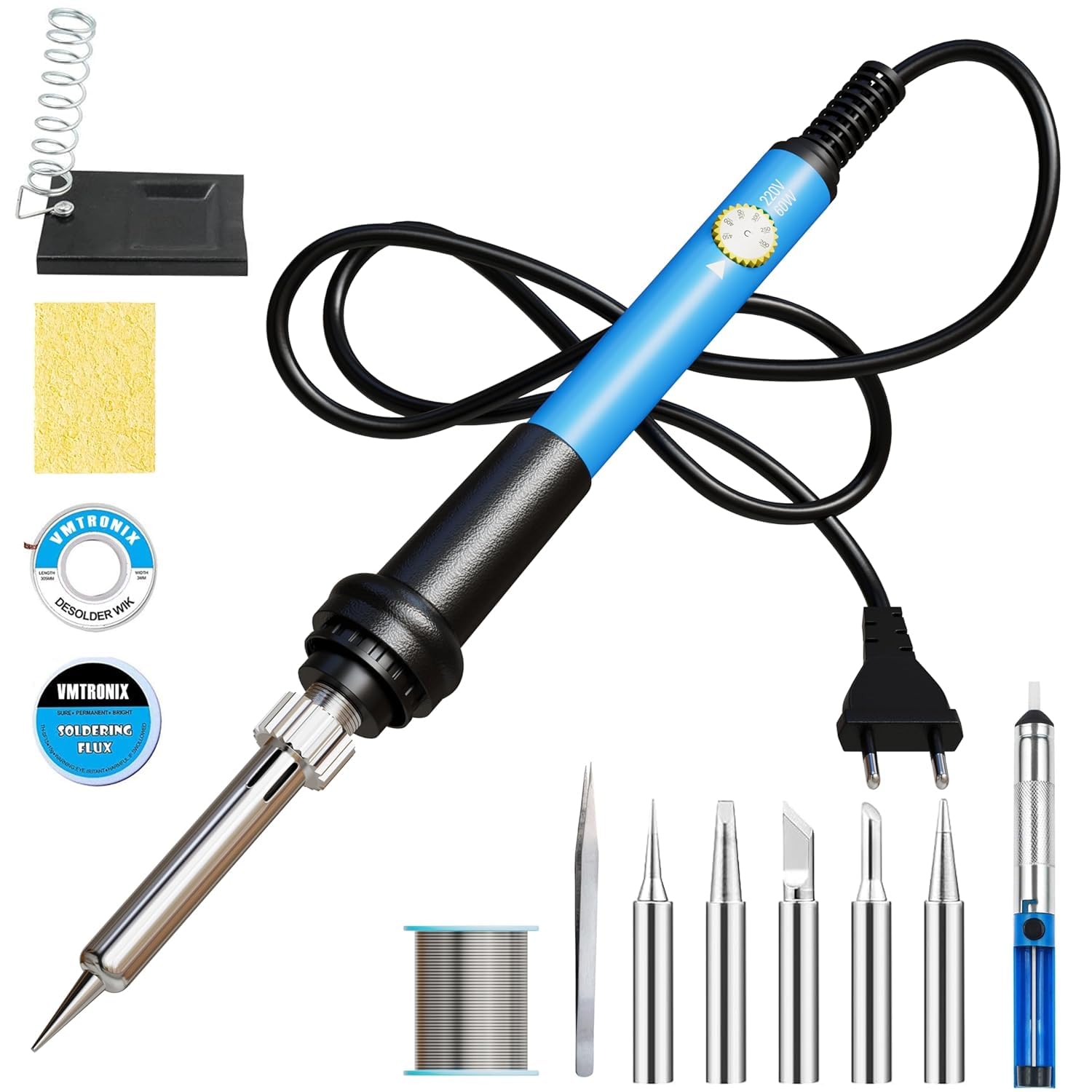 Soldering Iron Kit, 60W Soldering Iron Adjustable Temperature Set, Solder Wire, Stand, Rosin Paste Flux, Sponge, Fast Heating, Desoldering Electronic Repair DIY Hobby-picture-14