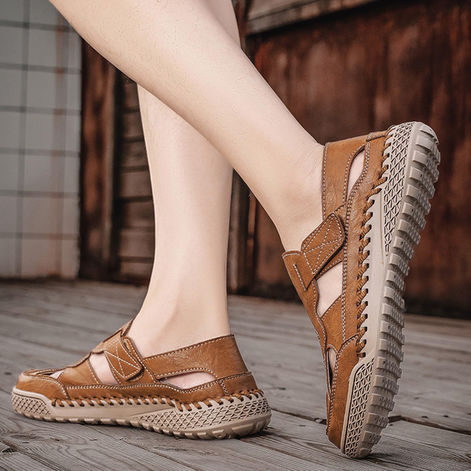 Sandalias de hombre de verano cómodas deportivas – Zapatillas de goma para hombre cerradas zapatillas antisavolo suave piel moda con arco plantar zapatos senderismo fitness zapatillas playa vacaciones