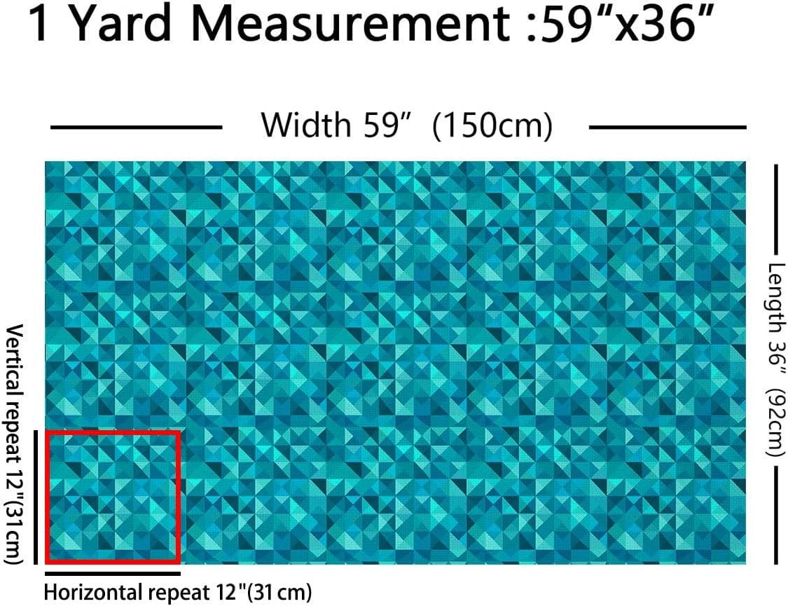 Feelyou Geometric Upholstery Fabric for Chairs, Teal Triangles Squares Plaid Fabric by The Yard, Abstract Art Grid Decorative Fabric for Upholstery and Home DIY Projects, 3 Yards, Turquoise Aqua