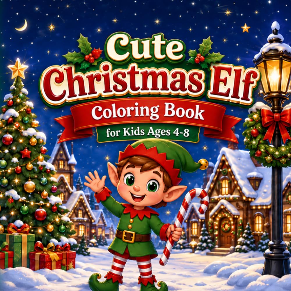 Christmas Elf Coloring Book: Fun and Easy Holiday Coloring Pages for Kids Ages 4-8