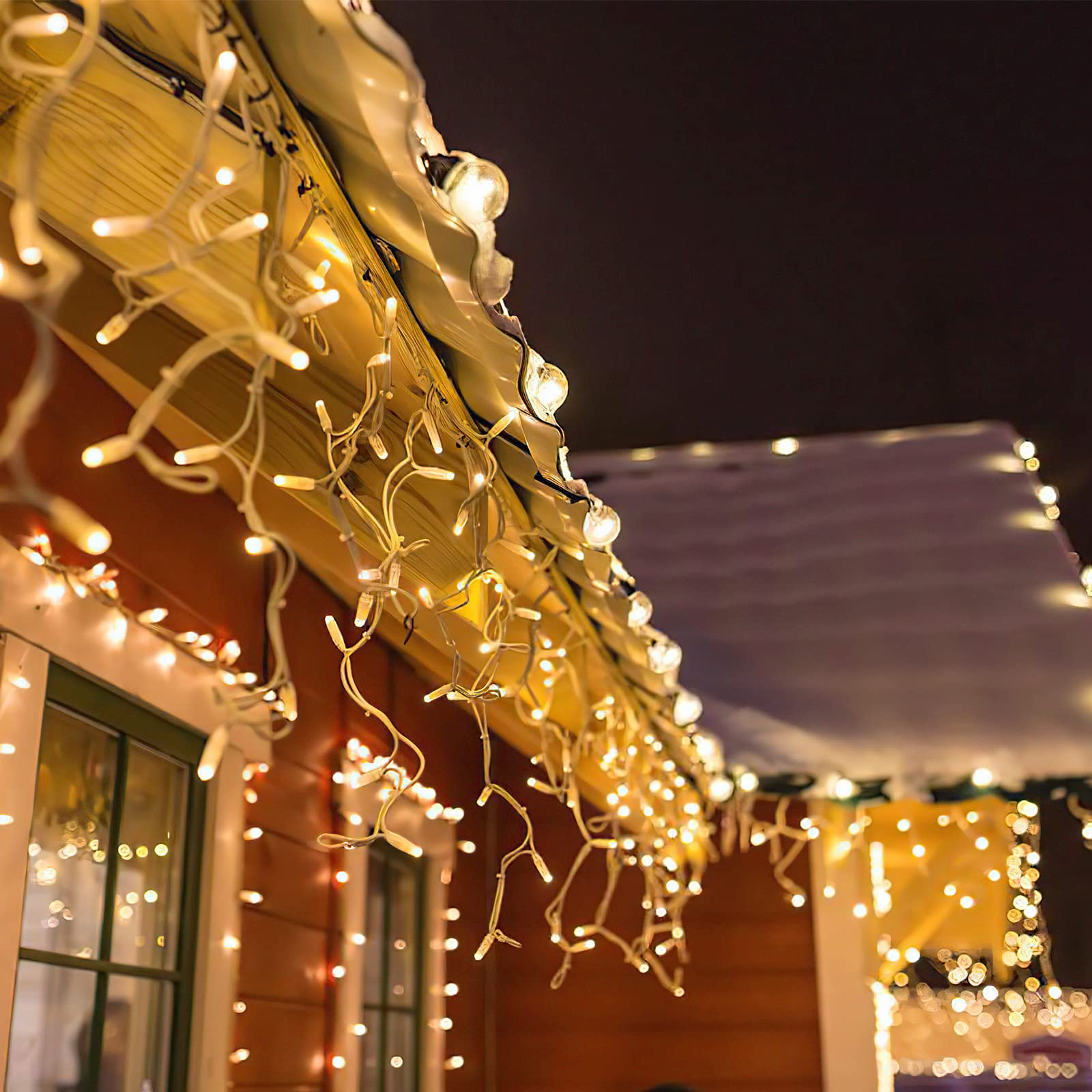EisRegen łańcuch świetlny na zewnątrz, 400 diod LED, 10 m, oświetlenie bożonarodzeniowe na zewnątrz z 8 trybami oświetlenia, IP44, łańcuch świetlny zasilany prądem, do dekoracji wnętrz, na