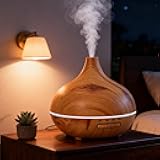 HURRISE 550ml Aromatherapy Diffuser Humidifier, Quiet Aromatherapy Mist Diffusers for Essential Oils with Remote Control, 7 Colors Light, Wood Grain, for Home Office Bedroom