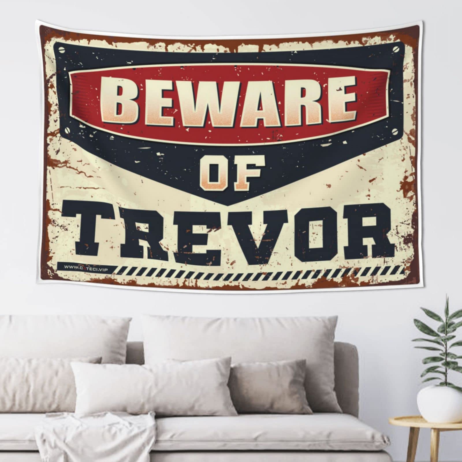PRAVOXI Man Cave Decorations Beware Of Trevor Tapestry Home Bar Decor Wall Decorations(75X100CM)
