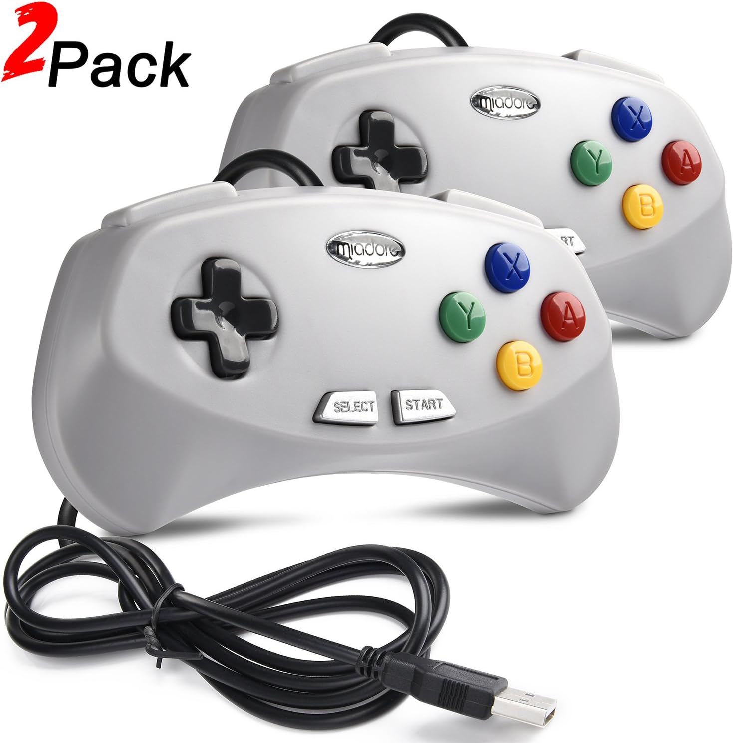 2 Pack USB Classic Controller for Super NES SNES, miadore Retro USB Gaming Controller Gamepad Joystick for Windows PC MAC Linux