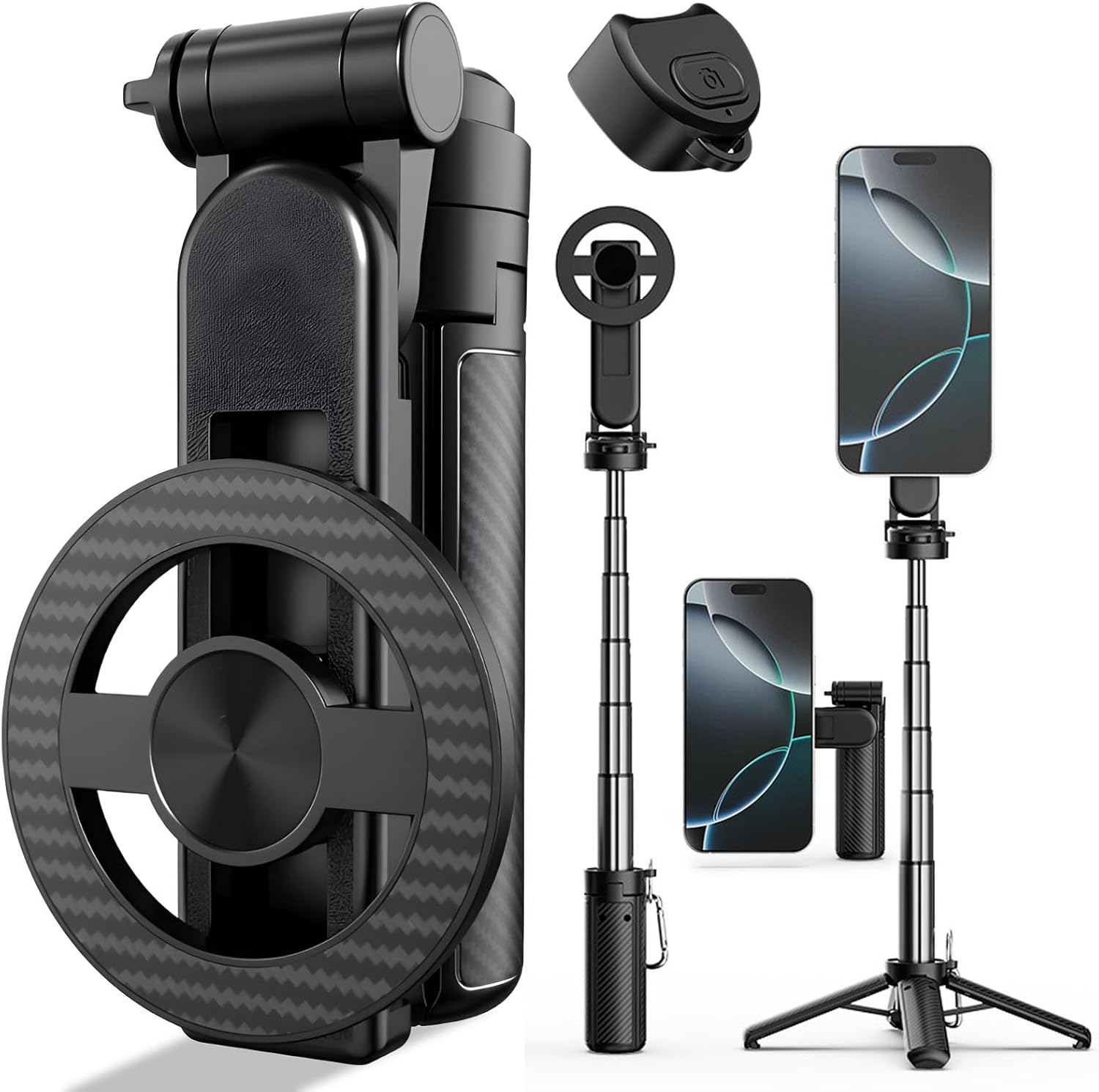 4-in-1 Multifunctional 360° Rotation Magnetic Selfie Stick, Mini Portable Extendable Phone Tripod with Remote and Metal Ring for iPhone & Android, for Travel Vlog Live Streaming (Black) 4-in-1 Multifunctional 360° Rotation Magnetic Selfie Stick, Mini Portable Extendable Phone Tripod with Remote and Metal Ring for iPhone & Android, for Travel Vlog Live Streaming (Black)