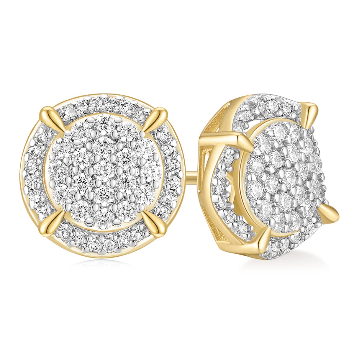 TRUMIUM Sterling Silver Earrings for Men Women Gold Black White Diamond Onyx Earrings Studs Square Stars Shape Cz Stud Earrings Platinium Screw Back Hypoallergenic