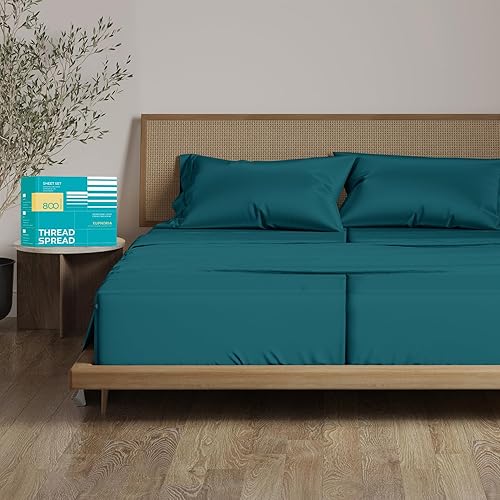 THREAD SPREAD Sábanas 100% de algodón egipcio, tamaño King dividido de 800 hilos, juego de 5 piezas para cama King dividida, sábanas de algodón de