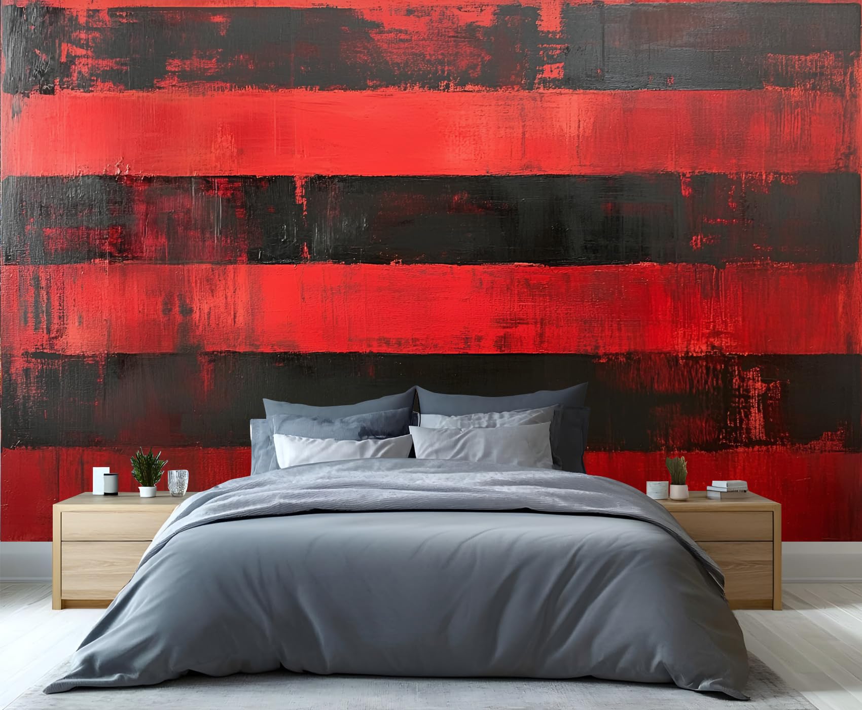 YXQAIED Red and Black Wallpaper, Abstract Stripes Bedroom Wallpaper, Abstract Graffiti Geometry Wallpapers for Living Room, Not Self Adhesive Meditation Photo 3D Wall Murals & Room Decor, 100x70cm — image 1