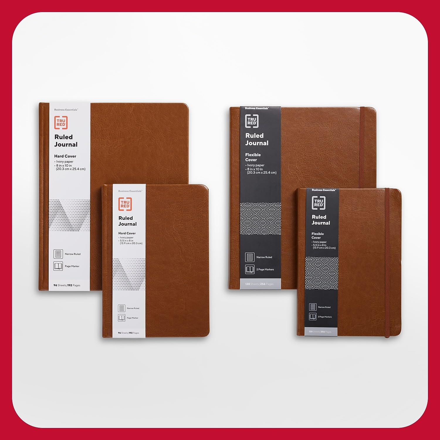 TRU RED 5.5” x 8” Writing Journal, Narrow Ruled, 256 Pages, Cognac