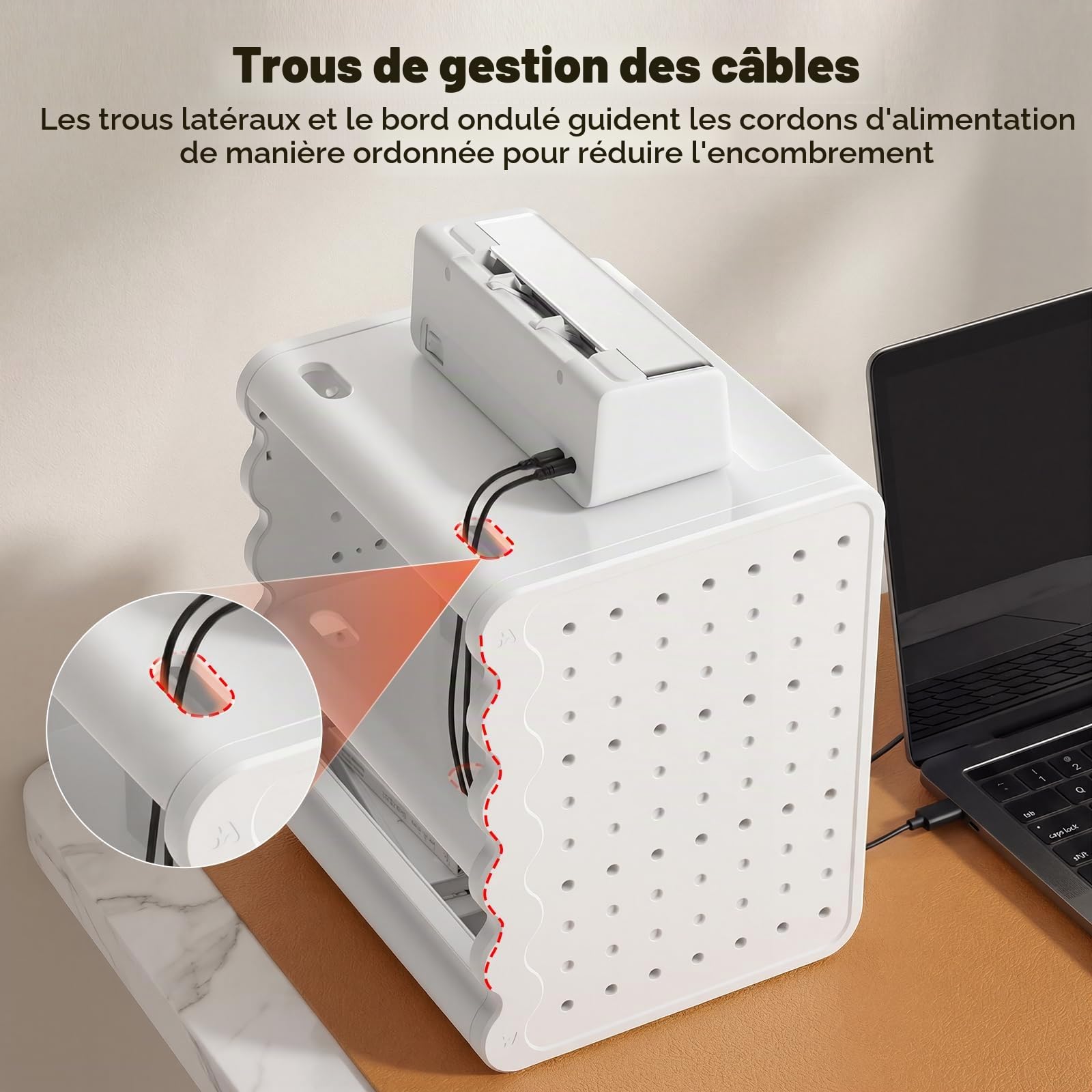 MUNBYN Le Porte-étiquettes Thermiques 4x6 est, 5 en 1 doté de Trois étagères, de tiroirs, de Crochets et d'un Panneau perforé. Idéal pour l'impression d'étiquettes d'expédition, Le Bureau et lmaison