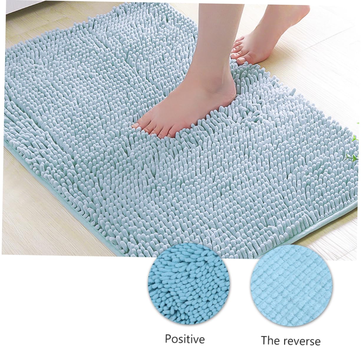 Tapis de Bain Absorbants et Antidérapants Bleu en Chenille Lot de 2 Faciles à Nettoyer, pour Salle de Bain Cuisine