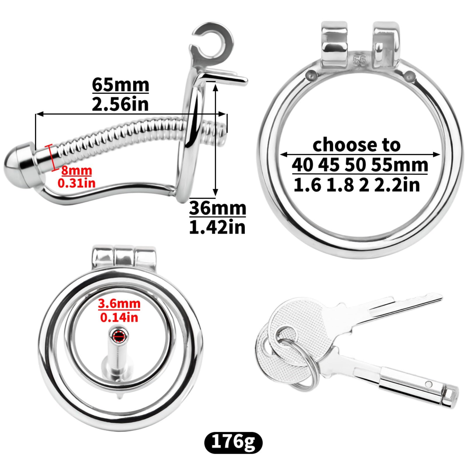Cage de Chasteté Pénis avec Dilatateur Cage Chastetée en Acier Inoxydable avec Serrure Cachée et 2 Clés pour Homme Pénis Bondage Sex Toys Chastity Cage en Métal est Ventilée et Respirante (45mm)