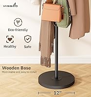 Vista 3 de MISSLO Perchero resistente independiente de 4 tamaños ajustables con base de madera estable, soporte de pie con 6 ganchos para colgar ropa, árbol