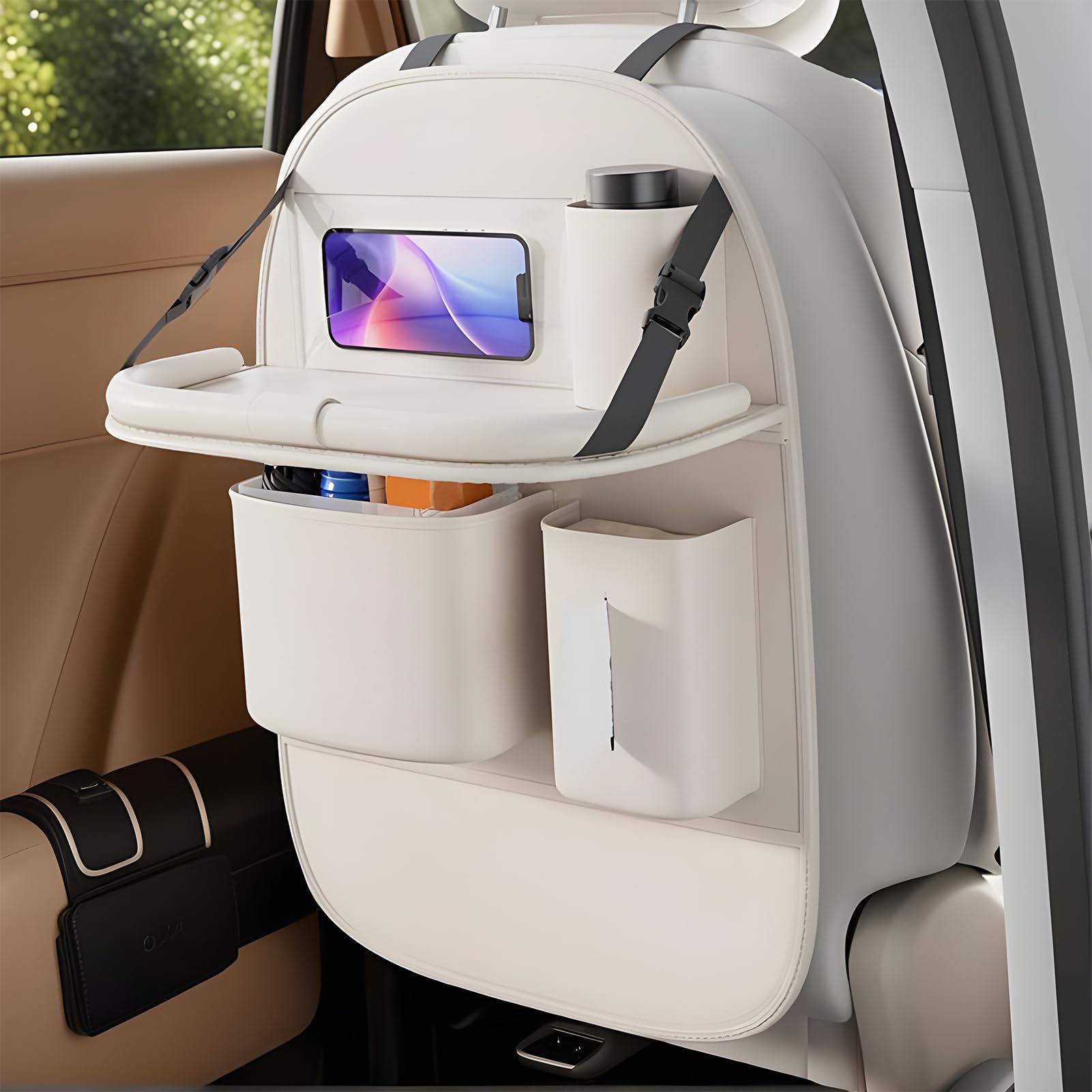 Organizzatore per Schienale del Sedile Auto - Vassoio Portabicchieri,Porta Oggetti Multifunzione per Auto Furgone Viaggi Lunghi Famiglia