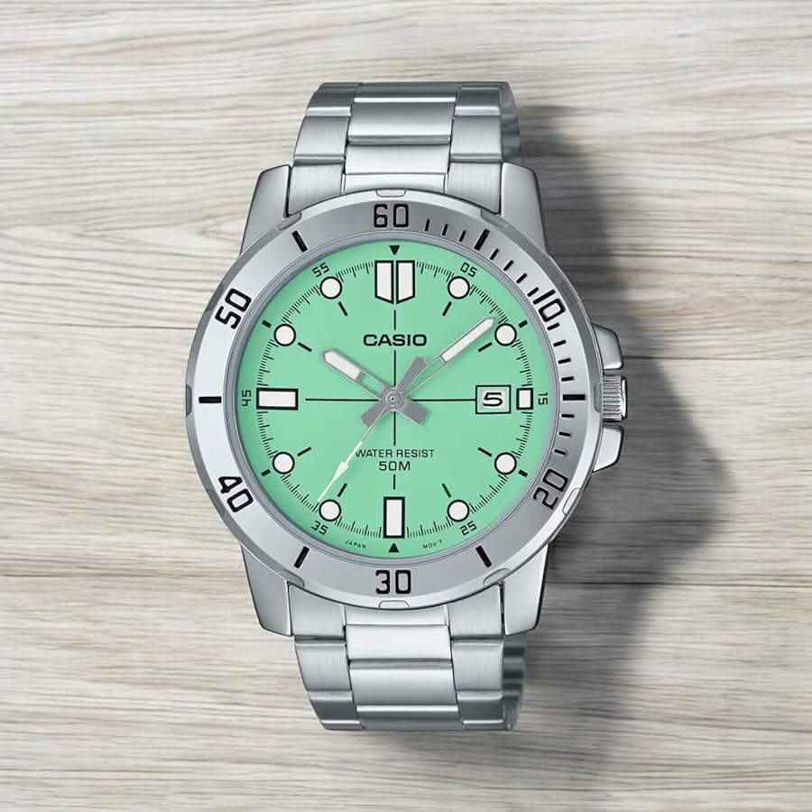 Amazon.com: Casio Gents Watch Teal Dial Silver Band, Teal, Sport