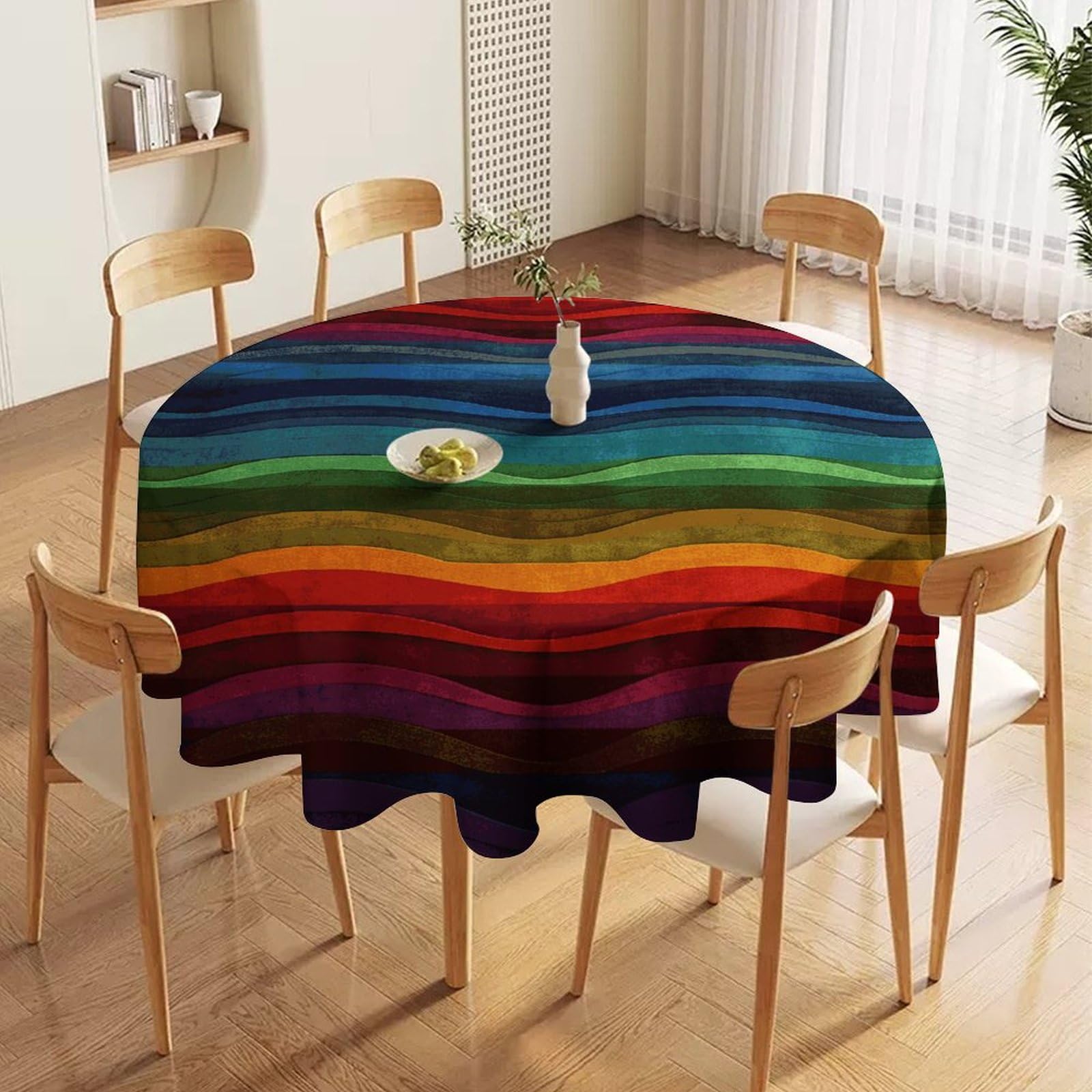 Nappe ronde arc-en-ciel 178 cm en tissu imperméable et lavable