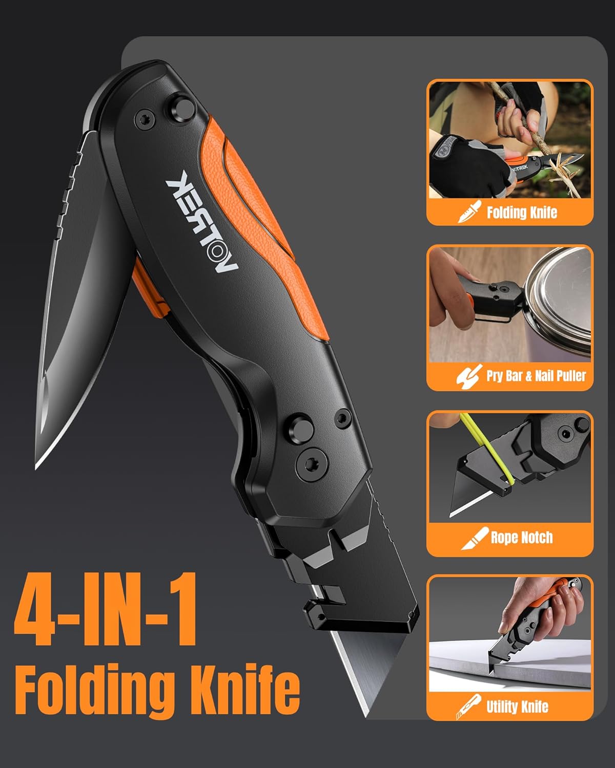 4-in-1 Multitool Folding Utility Knife Box Cutter, Pocket Knives with Belt Clip, Quick-Change Razor Knife with Blade Storage, Navajas para Trabajo,Fathers Day Dad Gifts, Extra 10 SK5 Blades