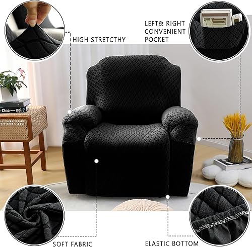 Miniatura 4 de Funda elástica para silla reclinable, 8 piezas de 1, 2, 3 plazas, funda para sillón reclinable con bolsillo y protector de muebles (gris oscuro,