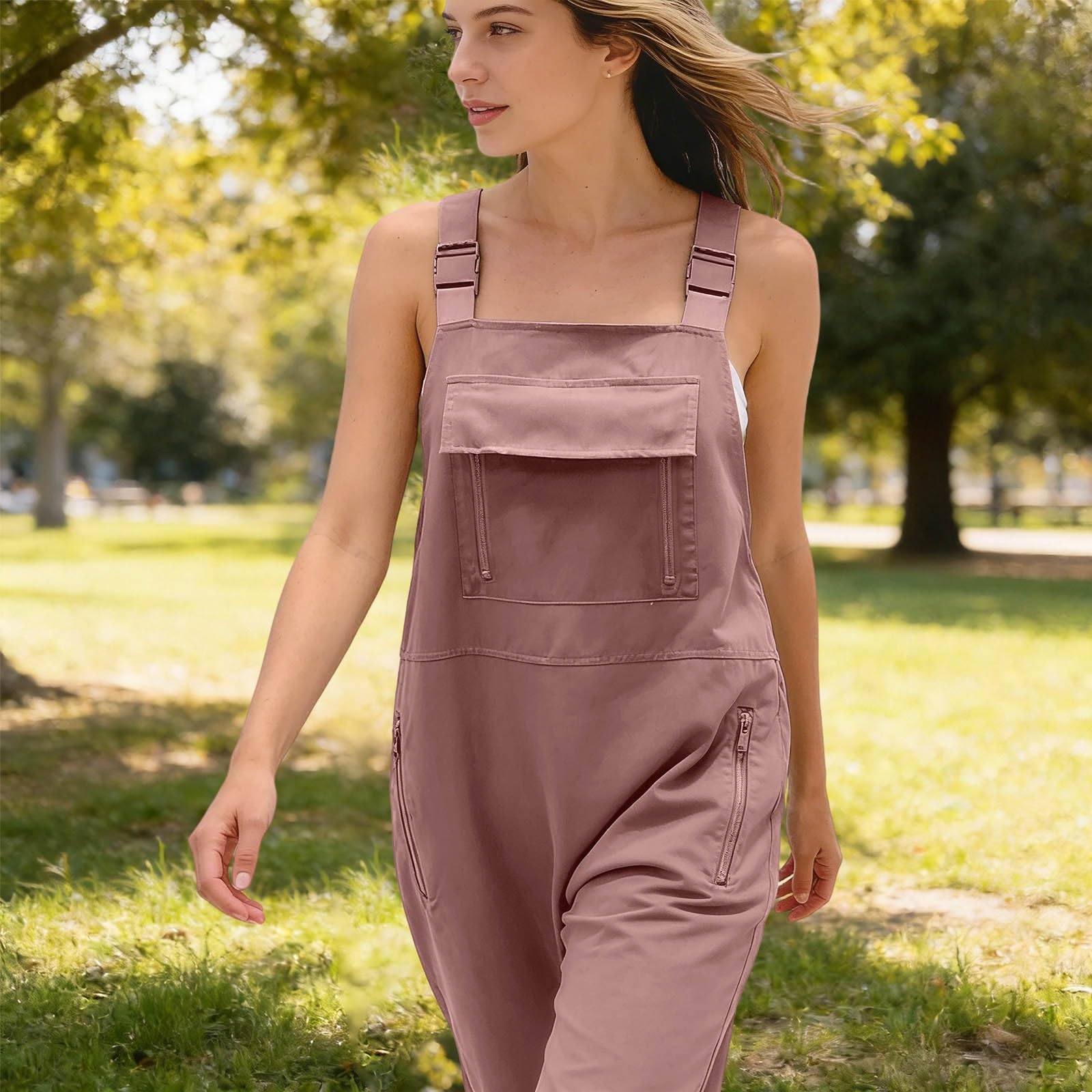 Tuta da Lavoro con Tasche e Leggings, Salopette Casual Robusta per Donna