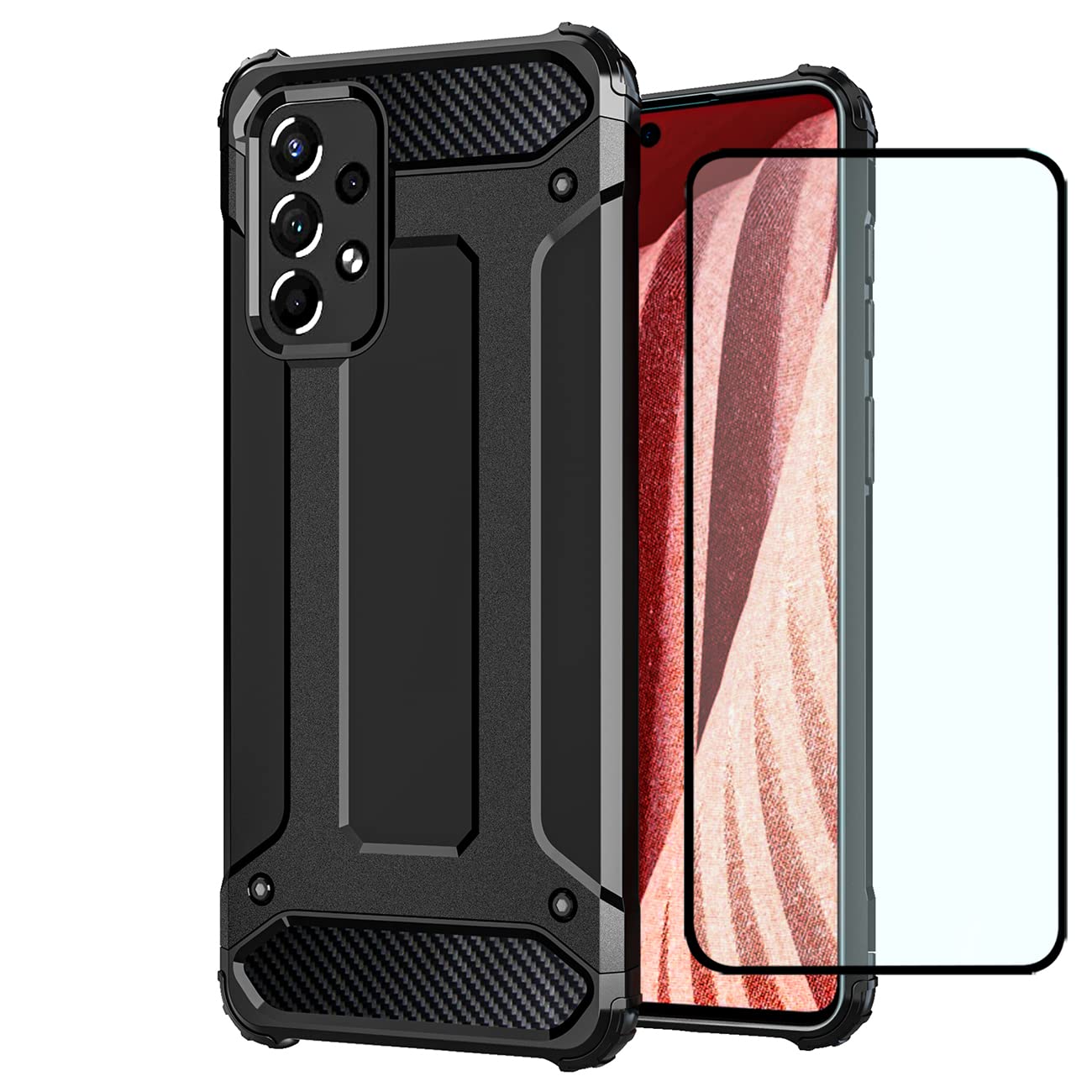 Phone Case for Galaxy A73 5G Case, Samsung A73 5G SM-A736B Case with HD Screen Protector, Dual Layer Protective Slim Hybrid Cell Phone Cover Shockproof Cases for Samsung Galaxy a73 5g Black