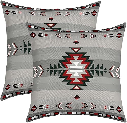 Feelyou Juego de 2 fundas de cojín cuadradas de 18 x 18 pulgadas con diseño nativo del suroeste para niños y niñas, diseño geométrico del suroeste,