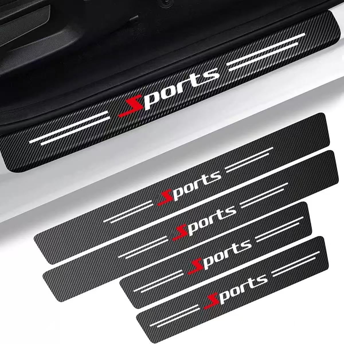 Zhtfslk B 4 Pcs Car Door Sill Protector Strips For Renault Arkana 2021-2024, Waterproof Carbon Fiber Sticker Protective Threshold Scuff Plate,
