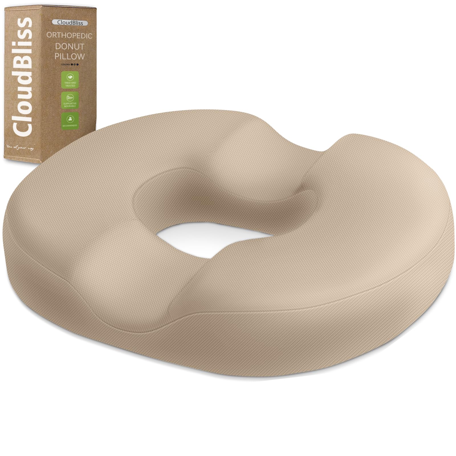 CloudBliss Donut Pillow Stadium Seat Cushion for Tailbone Pain Relief and Hemorrhoids, Memory Foam Seat Chair Cushion, Portable Seat Cushions for Bleachers, Car, Home &amp; Office