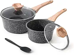 Kordisen conjunto de panela com tampa, panela pequena antiaderente de 1,5 qt e 2,5 qt com revestimento de granito, panela com bico, panela de indução prática multiuso, panela, sem pfoa/pfos