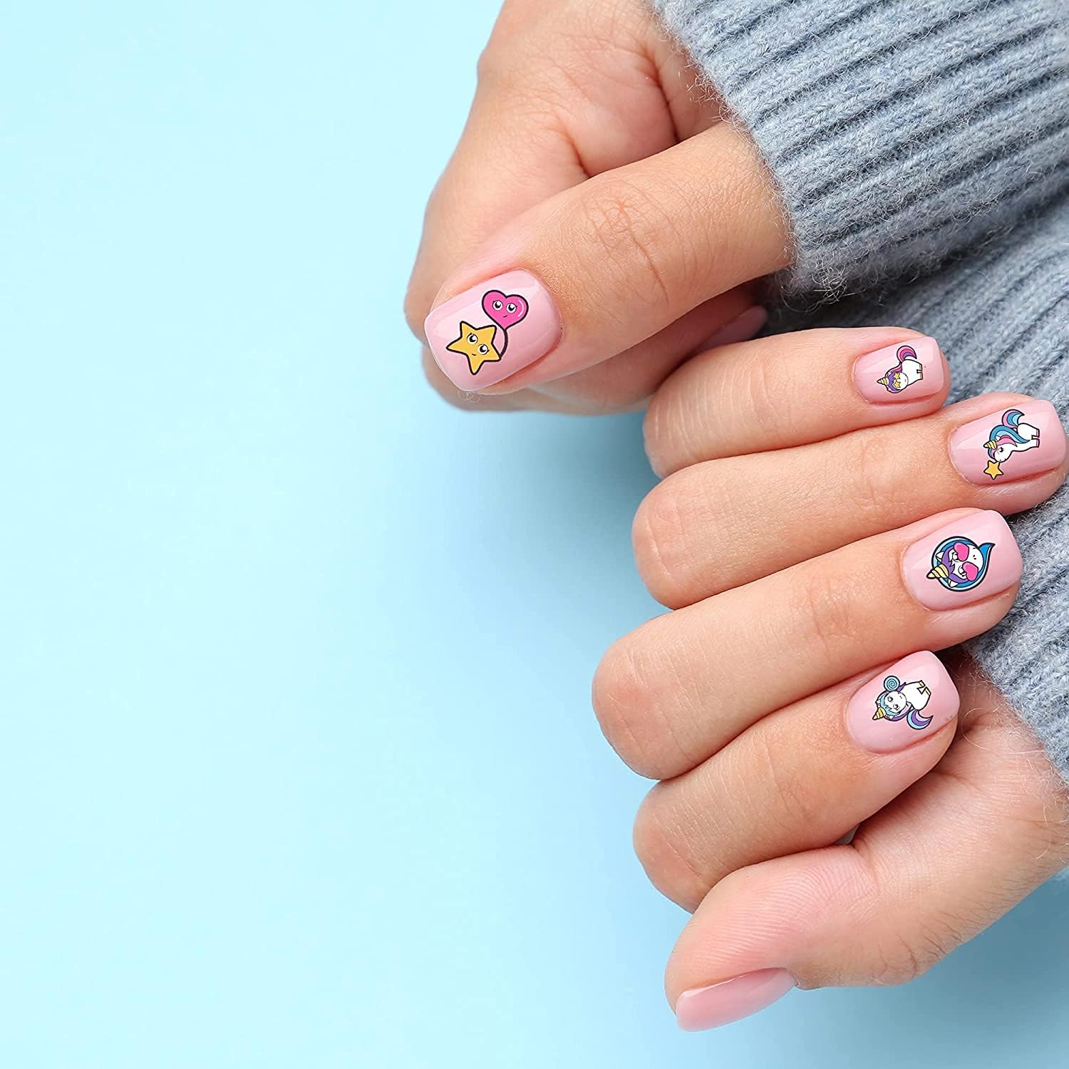 Unicorn Nails Stickers Rainbows Hearts Stars Cupcakes Cute Kids and Adults Fake Art Finger for Girls Decal kit Transfer Set Birthday Party Bags Children Stocking Filler Gift