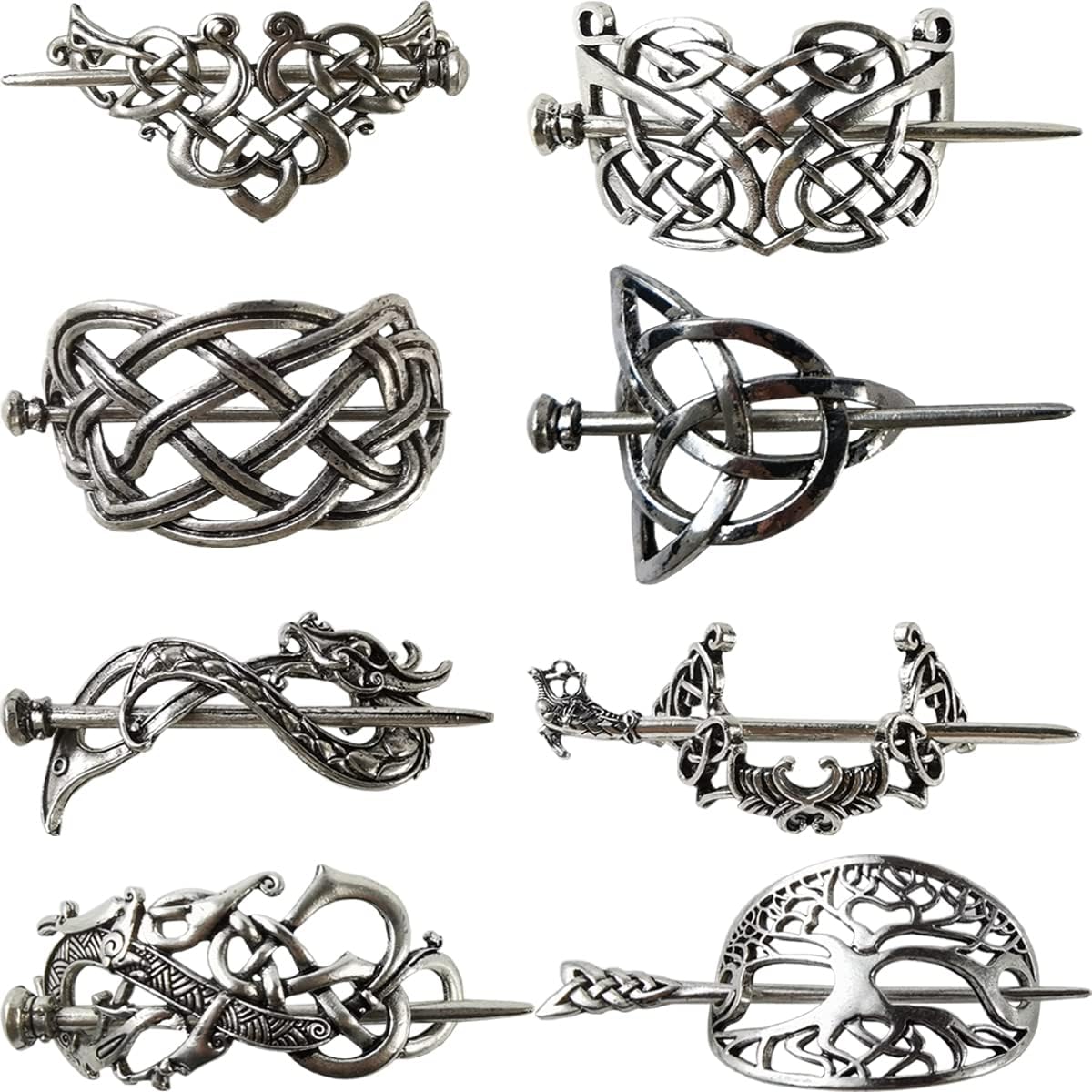 GXXMEI 8PCS Hair Clips, Viking Celtic Hair Sticks, Celtic Knot Hairpin, Retro Silver Vintage Metal Hair Barrette, Viking Jewelry Clip, Minimalist Hair Accessories for Women and Girls