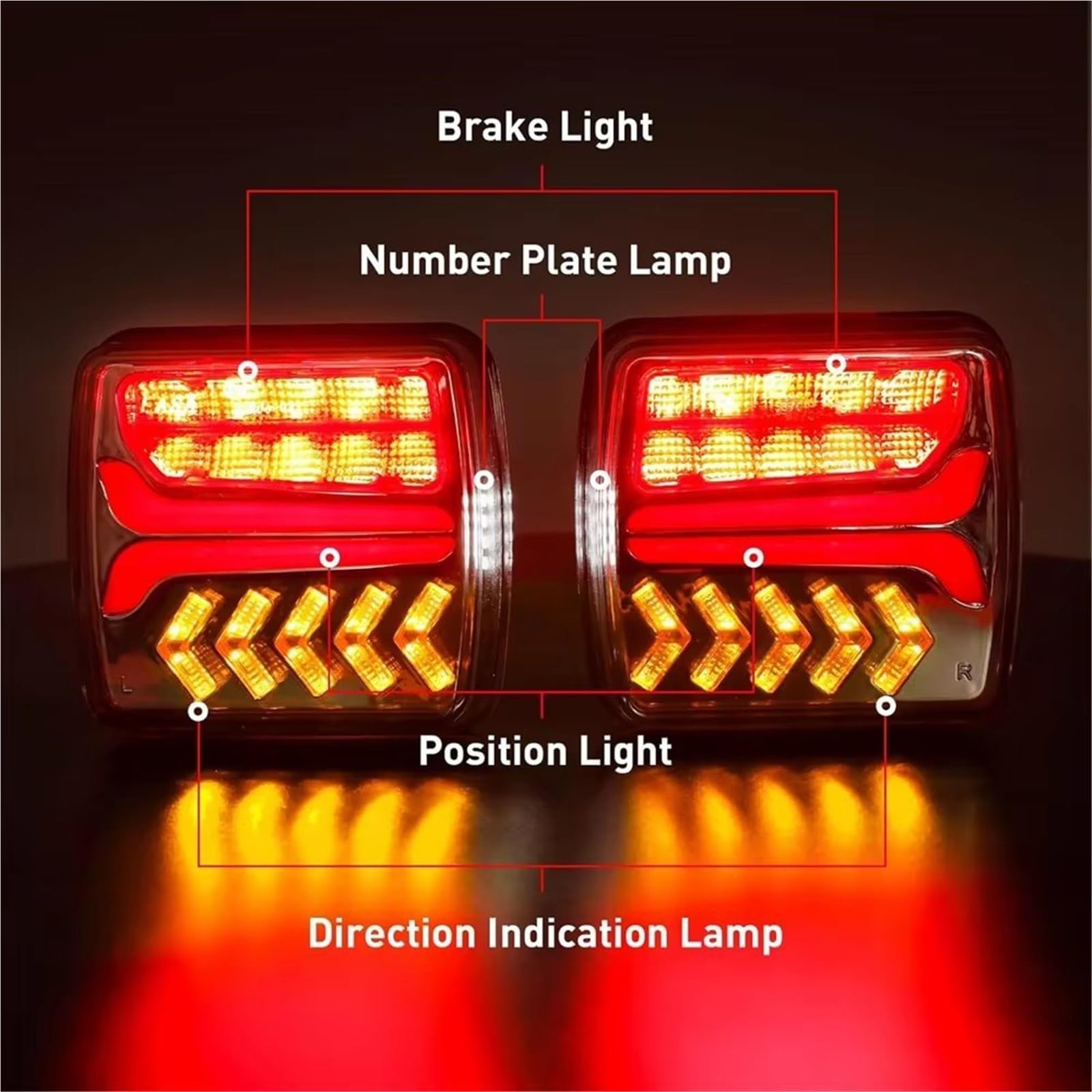 Piloto Traseros Led Luz Trasera LED Magnética Inalámbrica 12V/24V 30M para Remolque Caravana Autocaravana Camión Furgoneta Camper Señal Freno Faro Trasero