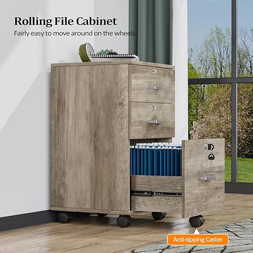 Miniatura 119 de VINGLI Archivador de 2 cajones con cerradura, archivadores rodantes para oficina en casa, soporte de impresora pequeño, organizador de archivos