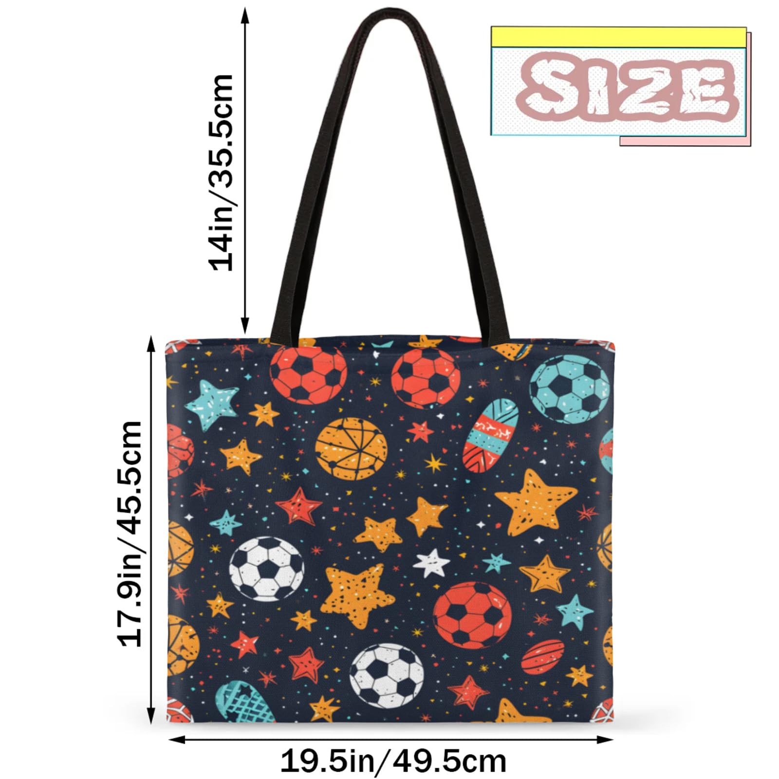 Mularoka Star Cartoon Football Rugby Square Canvas Tote Bag Top Handle Purses Stylish Women Canvas Shoulder Tote Bags Reusable Handbags for Work Travel Picnic Beach Shopping Gym Hiking