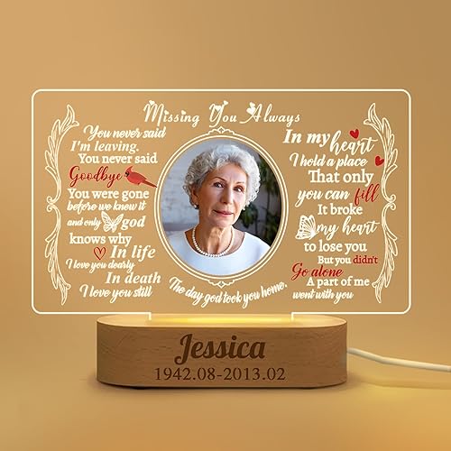 Miniatura 9 de Luz nocturna conmemorativa, marco de fotos personalizado, regalos de condolencias personalizados por pérdida de un ser querido, 5.91 x 8.66