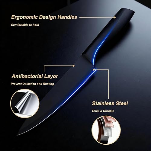 Miniatura 4 de Juego de cuchillos de cocina con bloque, juego de cuchillos de 15 piezas con afilador integrado, apto para lavavajillas, cuchillas de acero