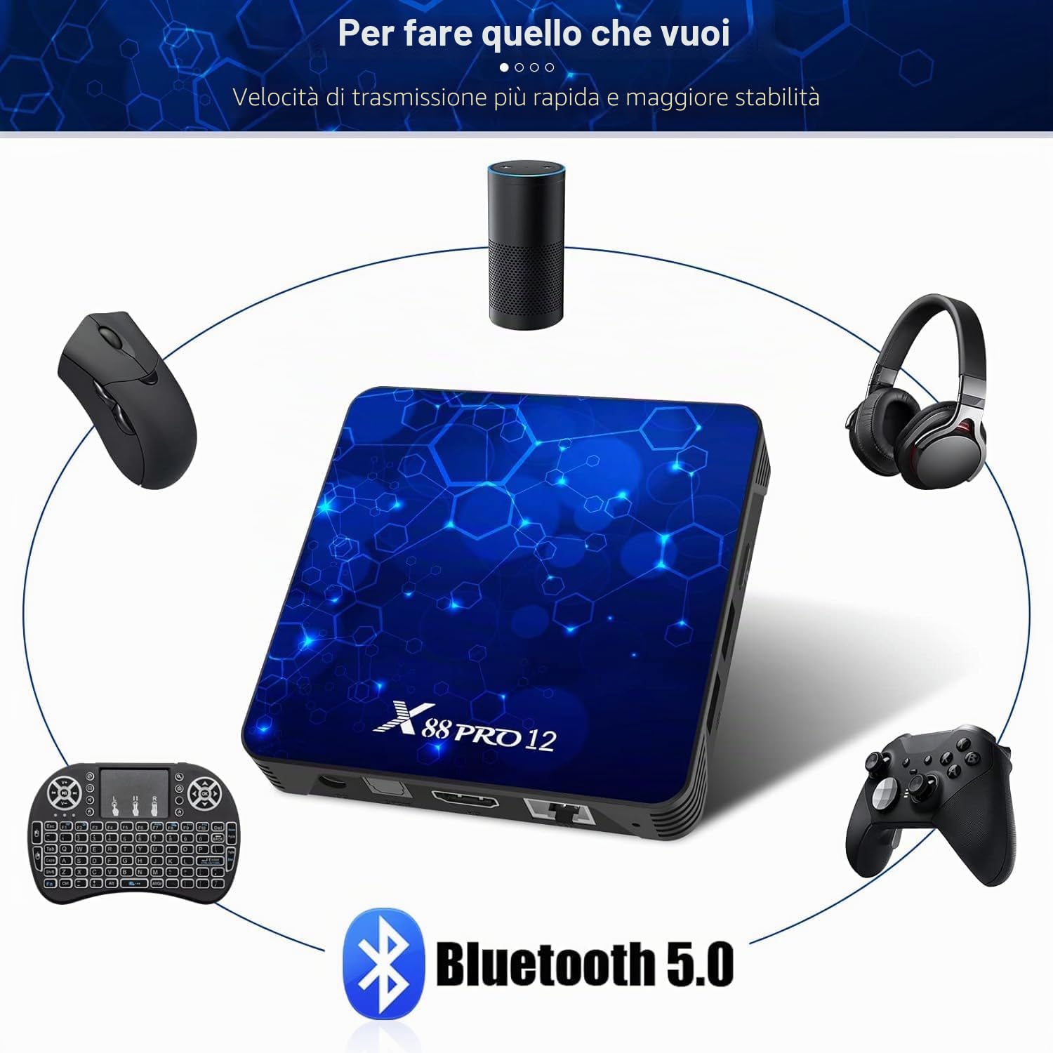 Android 12.0 TV Box, 4 GB di RAM 32 GB di ROM Android TV Box RK3318 Quad-Core 64bit Cortex-A53 Supporto 2.4G/5G WiFi 6 Bluetooth 5.0 Risoluzione UHD 4K/3D Porta USB 3.0