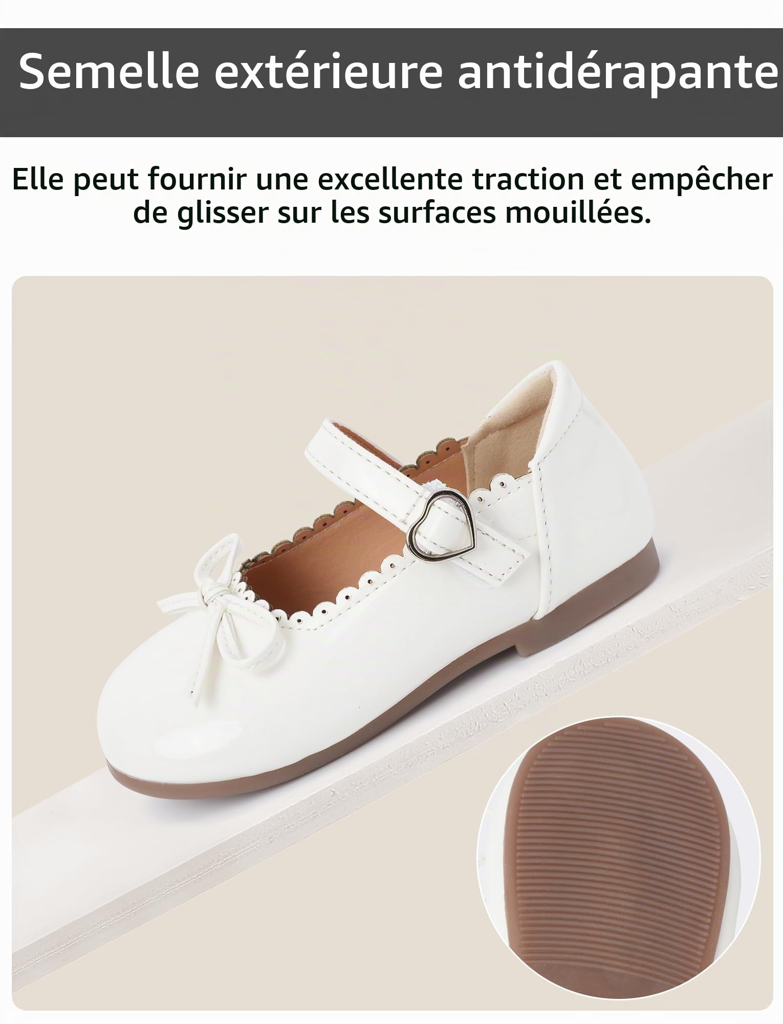 Chaussures Ballerines Enfants Filles Chaussures de Princesse en Cuir Brillant Mary Jane Plat Antidérapante Chaussure Mariage Léger Blanc 29 EU