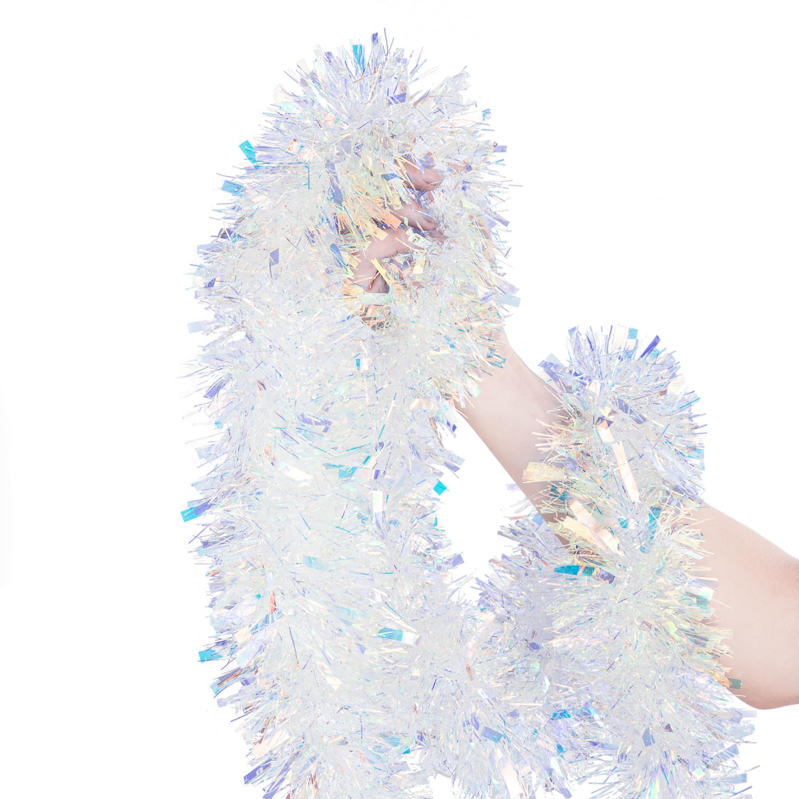 Gloreyan 20FT/6M Christmas Tinsel Garland Iridescent Metallic Tinsel Twist Garland Glitter Foil Hanging Decoration for Xmas Tree Decoration Wedding