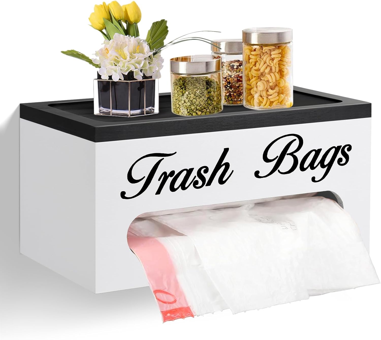 Extra Large Trash Bag Holder with Lid, Wood Trash Bag